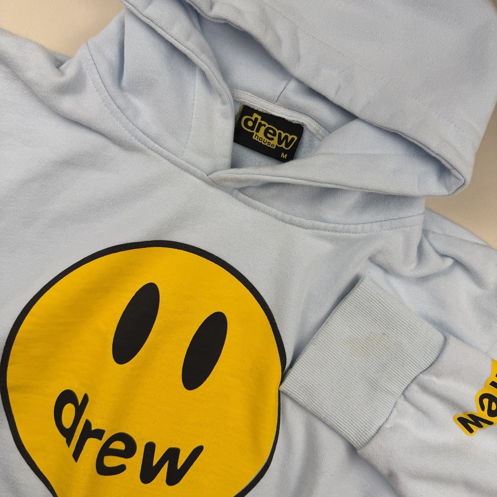 Drew House Skate Hoodie Size Medium Blue Justin Bieber Smiley Face Sweatshirt